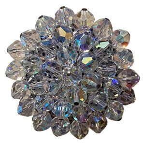 Vintage Aurora Borealis Crystal Flower Brooch Pin Jewelry